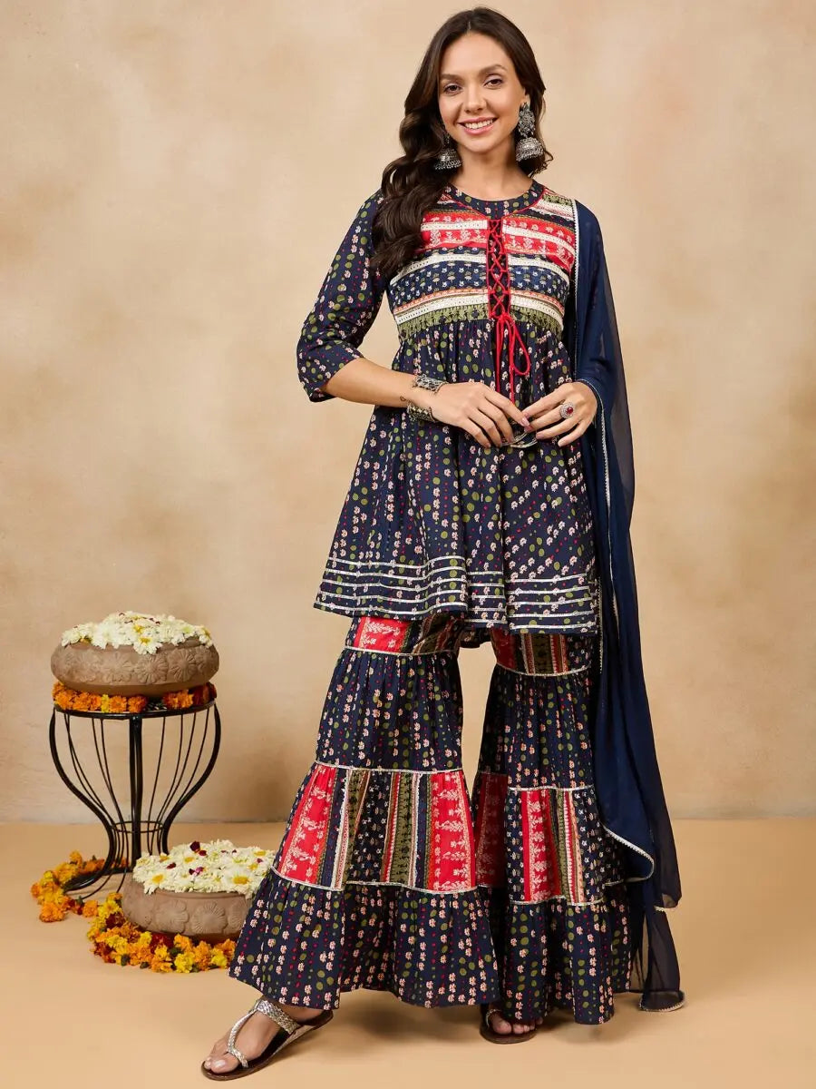 winered-woman-blue-bordered-sharara-kurta-dupatta-set