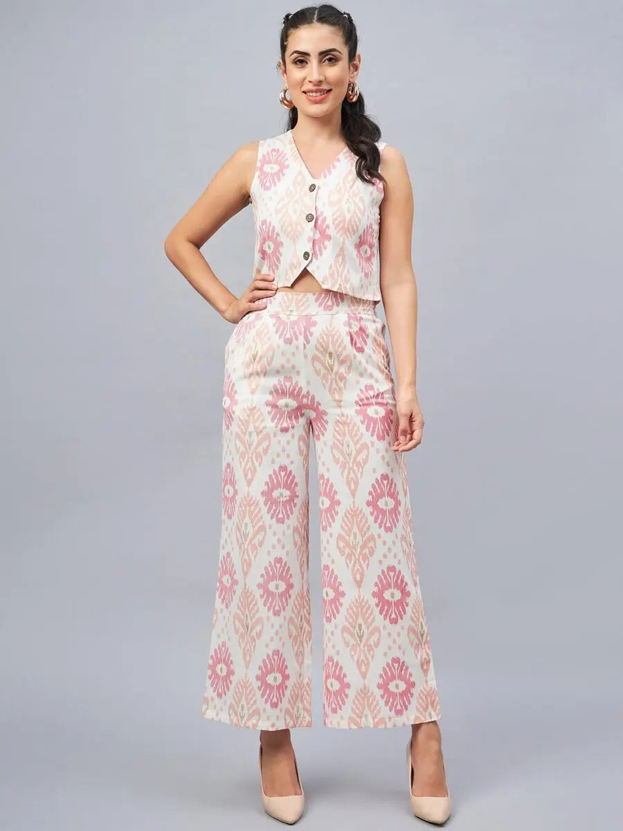 winered-woman-geometric-print-waistcoat-pant-co-ord-set