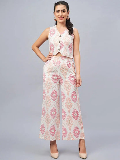 winered-woman-geometric-print-waistcoat-pant-co-ord-set