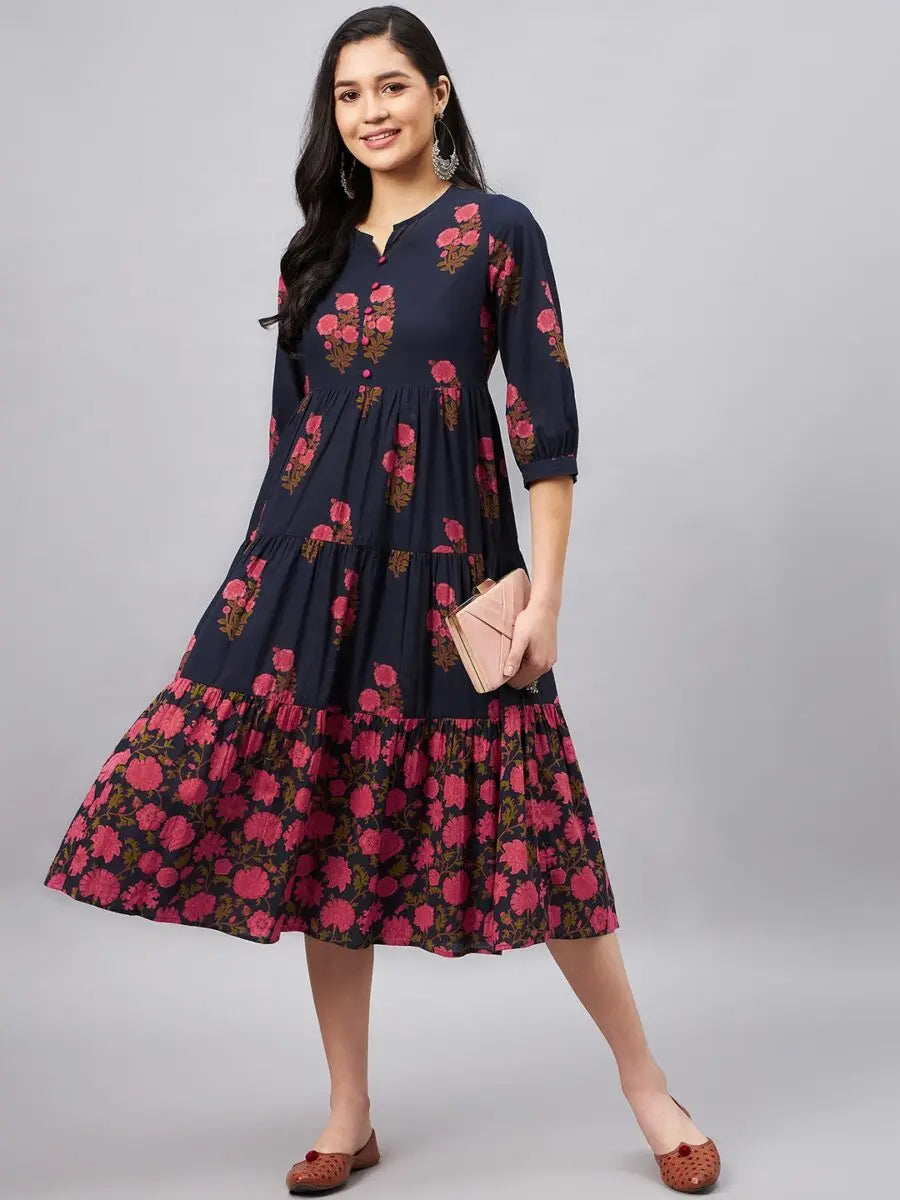 winered-blue-printed-tiered-dress-with-button-at-yoke
