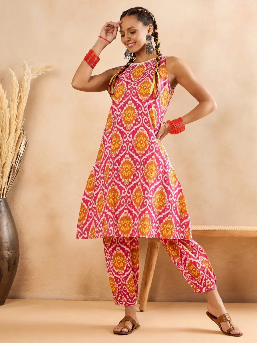 winered-woman-geometric-print-sleeveless-pink-co-ord-set
