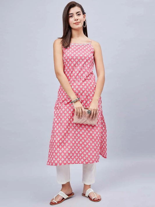 winered-women-pink-and-white-geometric-print-strap-kurta