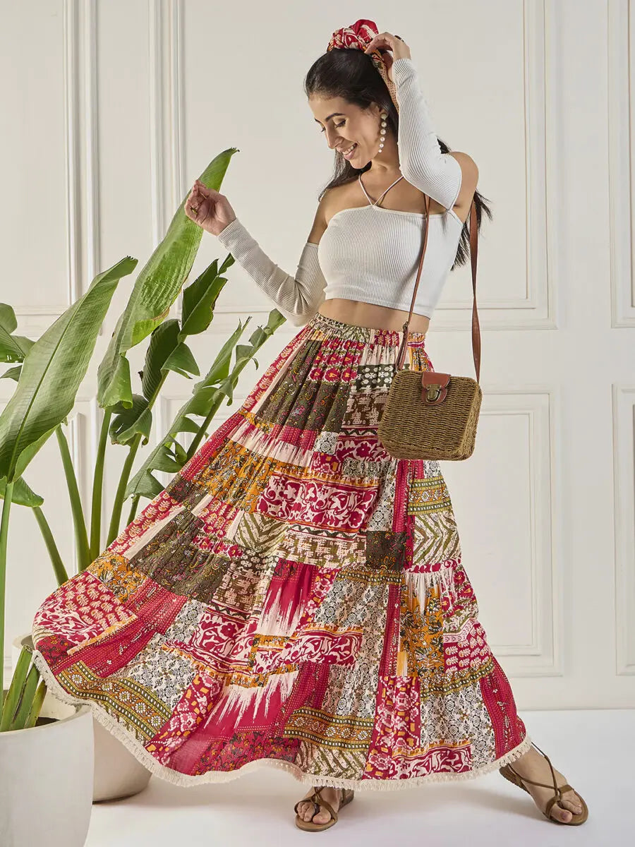 winered-women-longline-tiered-skirt