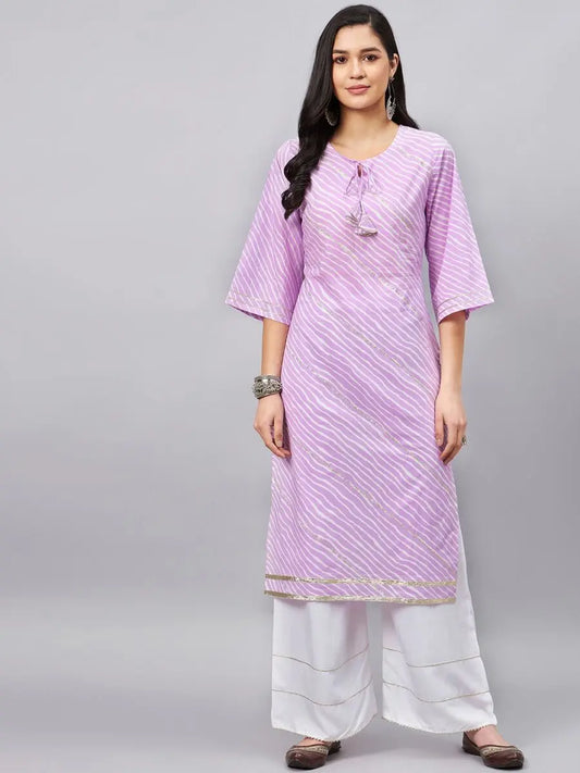 winered-women-purple-leheriya-print-with-gota-hanging-straight-kurta