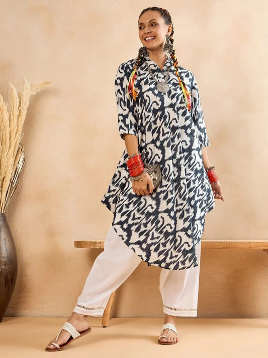 white-blue-ikat-print-oversized-pant-and-tunic-co-ord-set