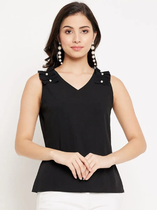 winered-trendy-black-cotton-tops-for-women-v-neckline-top-with-frill-beads-detailing