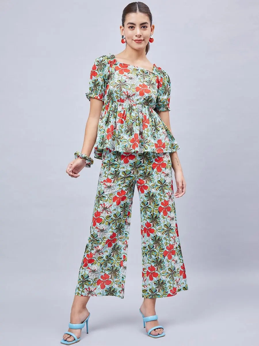 winered-woman-sky-blue-printed-back-tie-up-co-ord-set