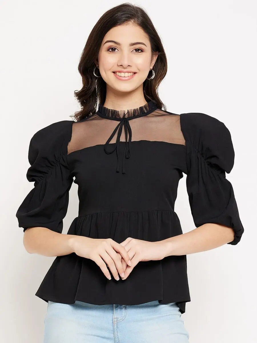 winered-women-power-shoulder-net-neck-peplum-top