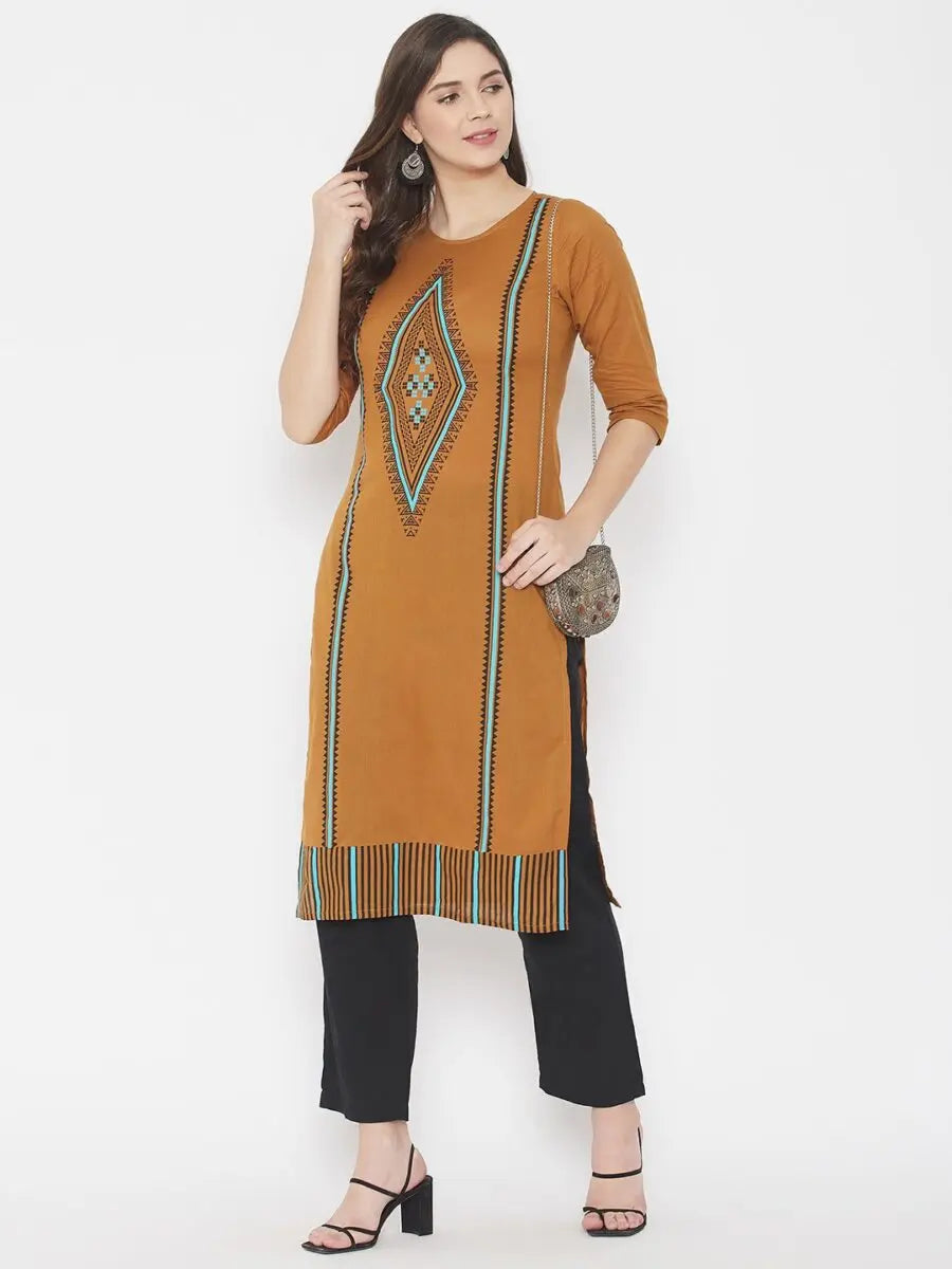 winered-brown-straight-pure-cotton-printed-kurta