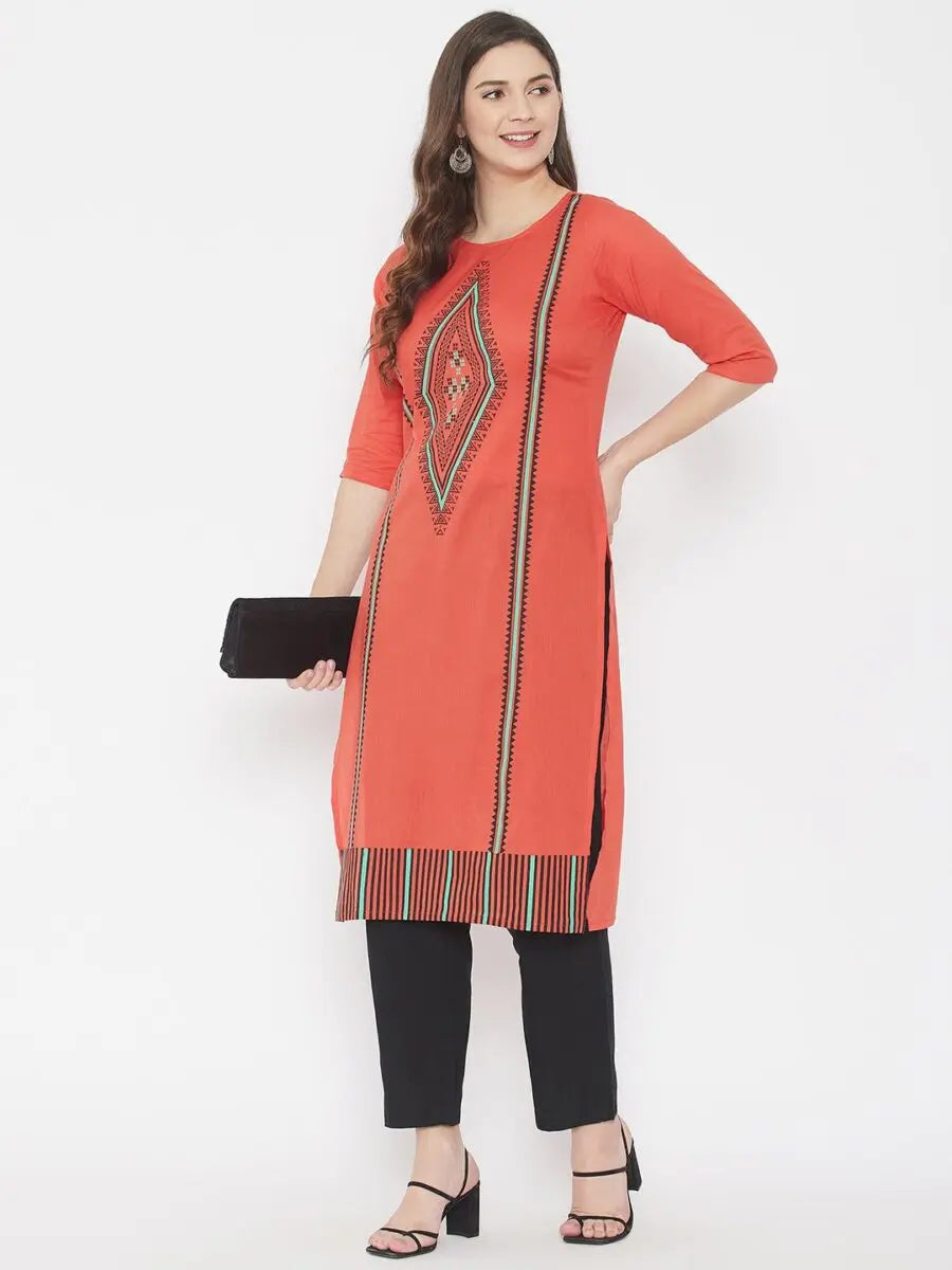 winered-orange-straight-pure-cotton-printed-kurta