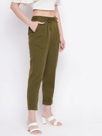 winered-olive-green-regular-fit-cotton-solid-trouser