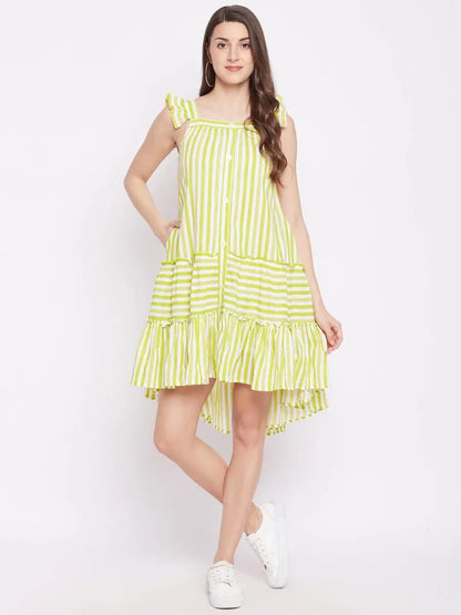 winered-green-a-line-pure-cotton-striped-dress