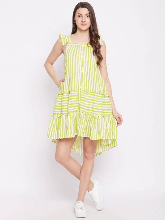 winered-green-a-line-pure-cotton-striped-dress