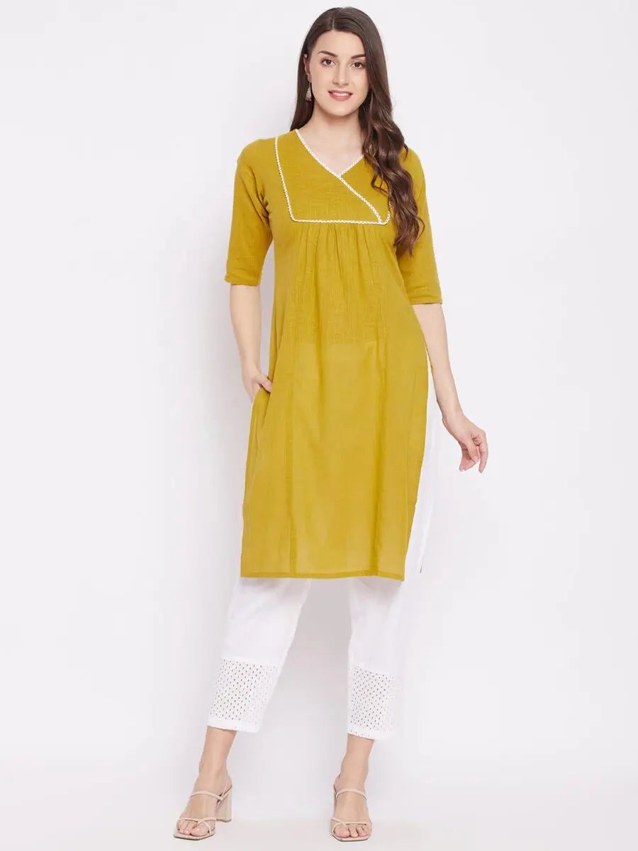 winered-yellow-straight-pure-cotton-solid-kurta