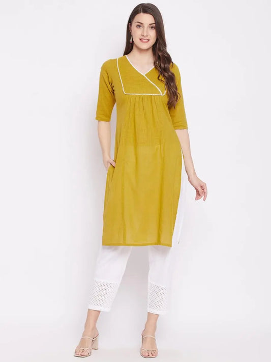 winered-yellow-straight-pure-cotton-solid-kurta