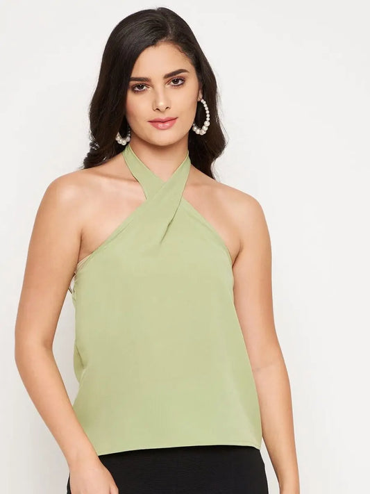 winered-light-green-halter-neck-top