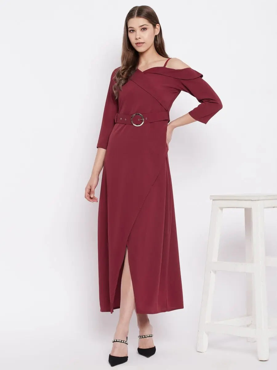 winered-maroon-dress-with-buckle-belt