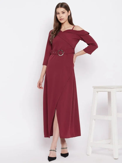 winered-maroon-dress-with-buckle-belt