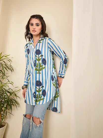 Women Striped Hi-Low Shirt