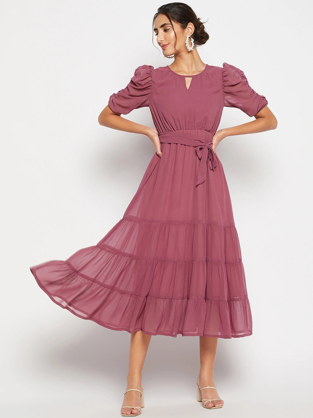 Woman Tier Bottom Solid georgette Dress