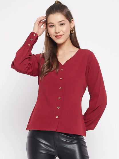 winered-maroon-solid-polyester-shirt-style-top