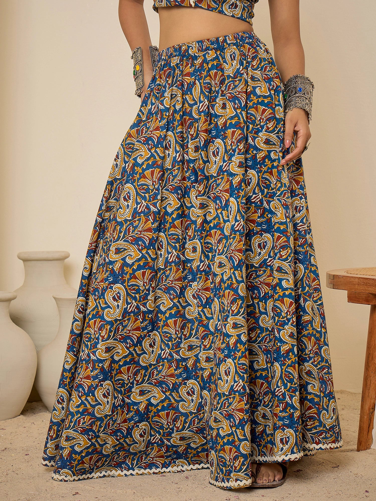 women-blue-ethnic-print-cotton-maxi-skirt