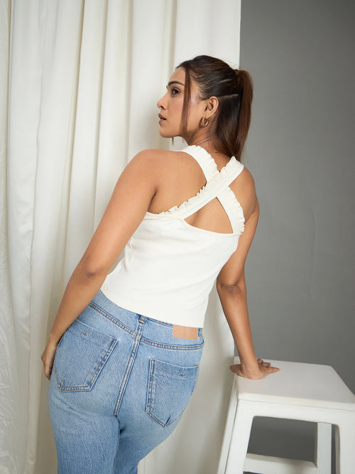 Women Cross-Back Ribbed Tank Top