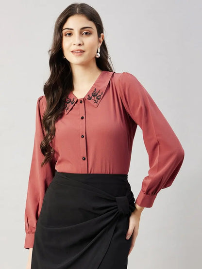 winered-women-pink-collared-shirt-with-contrast-embriodery