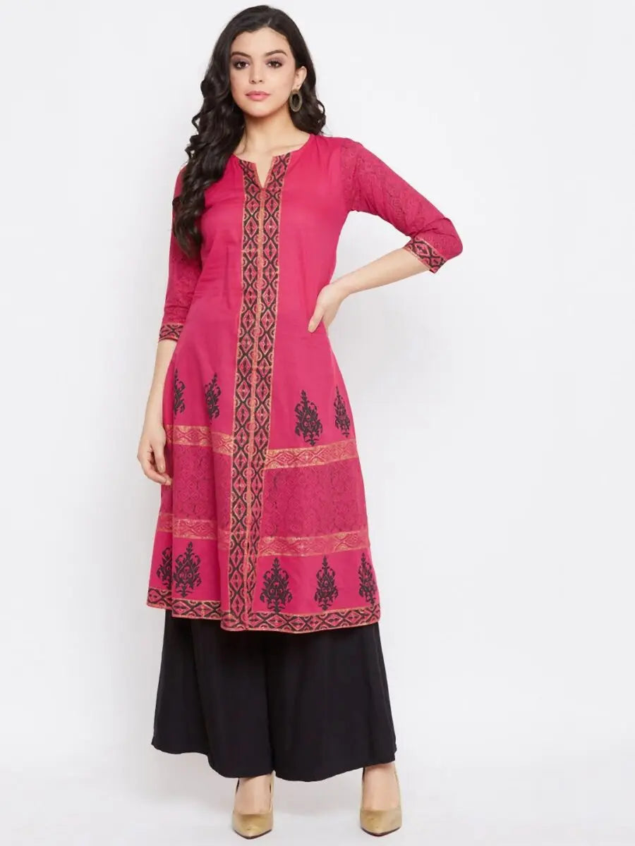 winered-pink-a-line-cotton-paisley-kurta
