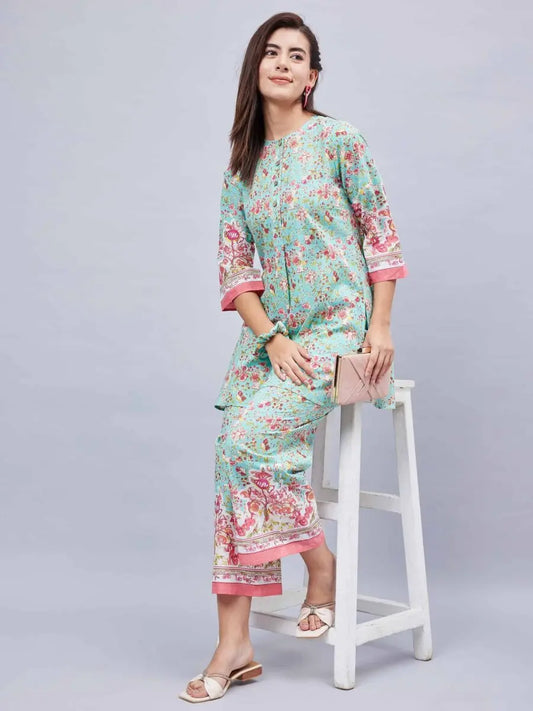 winered-woman-sea-green-printed-border-co-ord-set