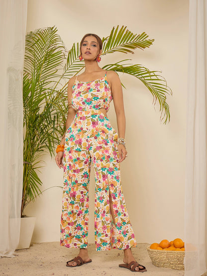 women-floral-print-waist-cut-out-jumpsuit