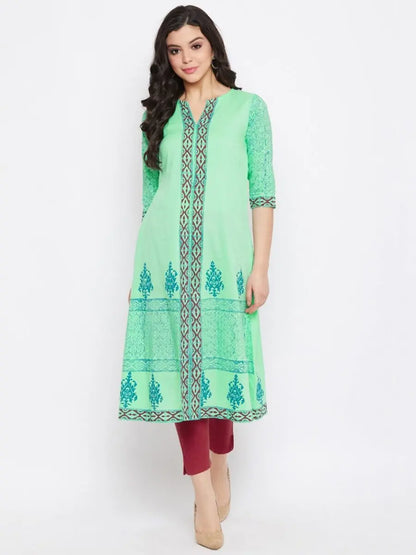 winered-light-green-a-line-cotton-paisley-kurta