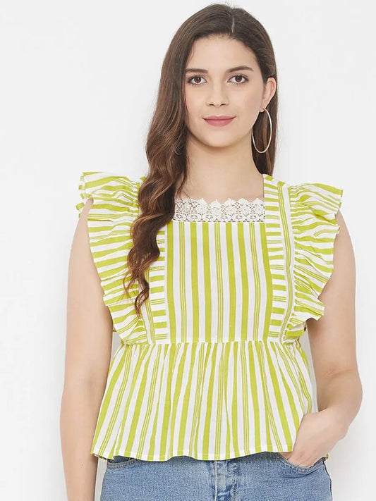 winered-green-a-line-cotton-striped-top