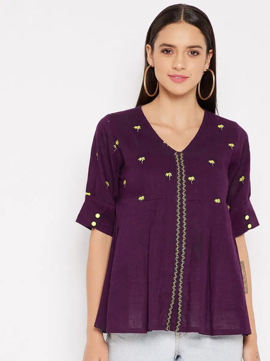 winered-purple-a-line-cotton-embroidered-top
