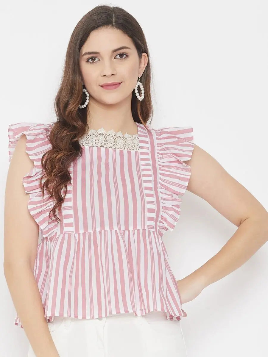 winered-pink-a-line-cotton-striped-top