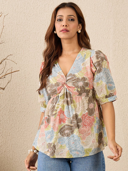 winered-women-printed-twisted-cotton-top