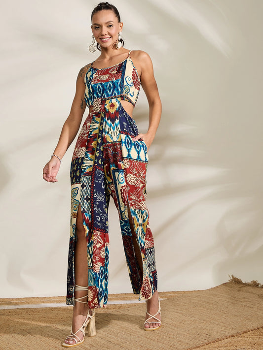 women-blue-printed-waist-cut-out-jumpsuit