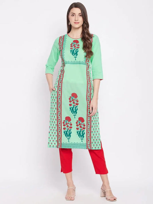 winered-green-straight-pure-cotton-printed-kurta