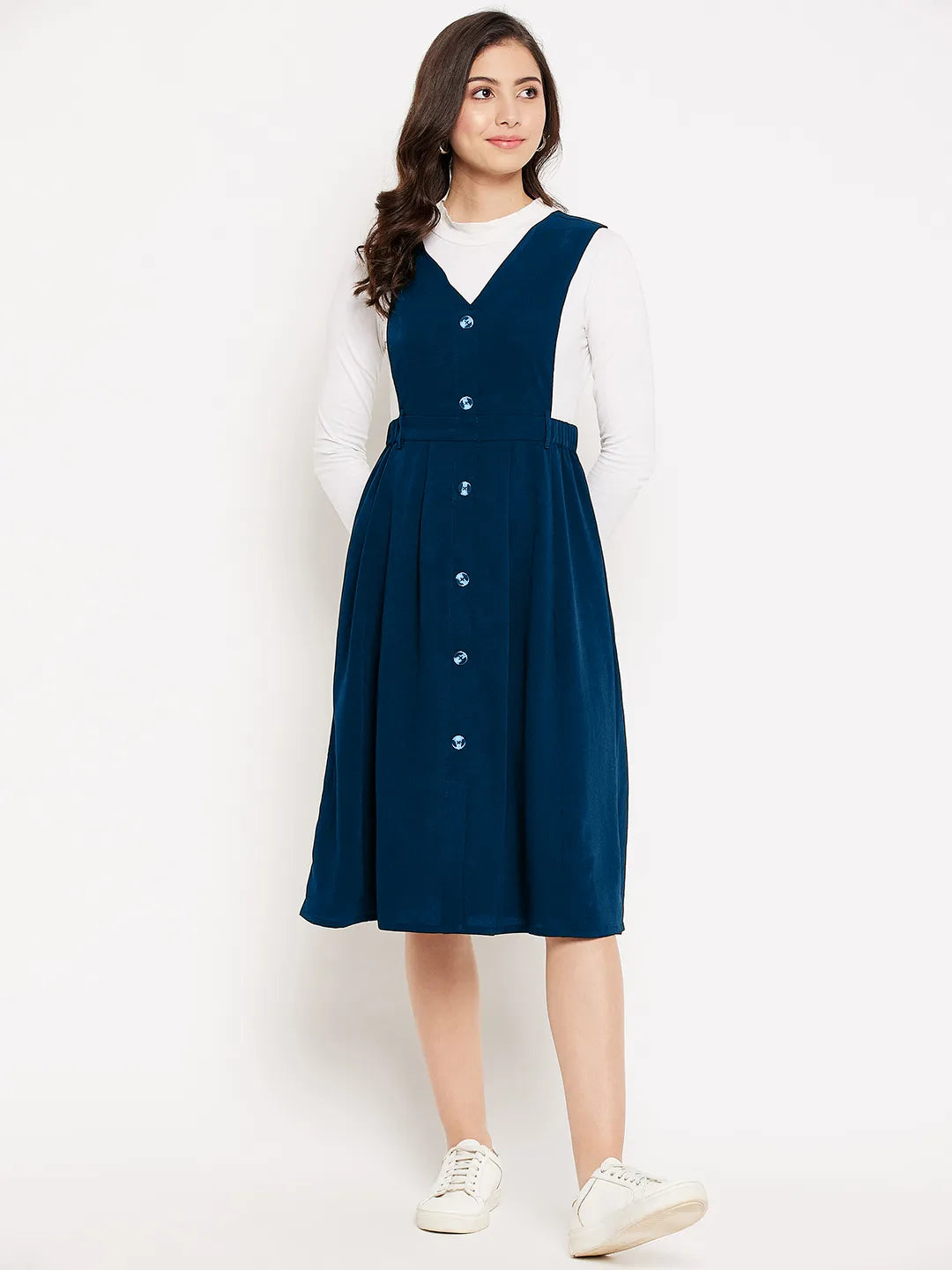 winered-women-blue-solid-pinafore-dress-with-button