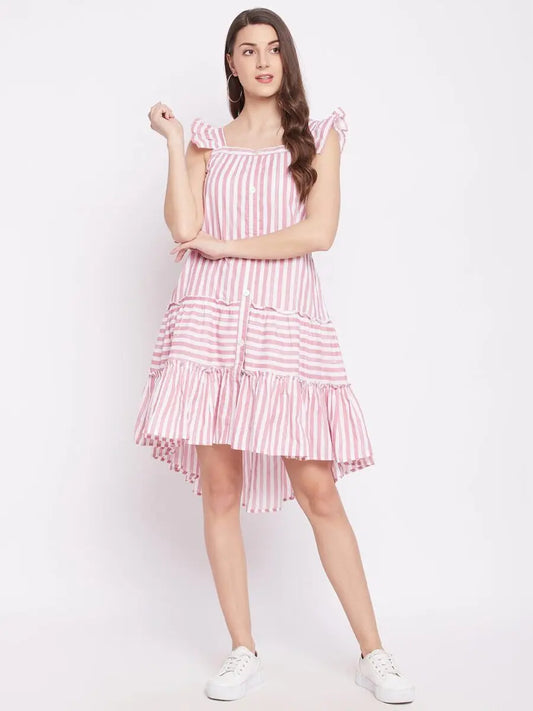winered-pink-a-line-pure-cotton-striped-dress