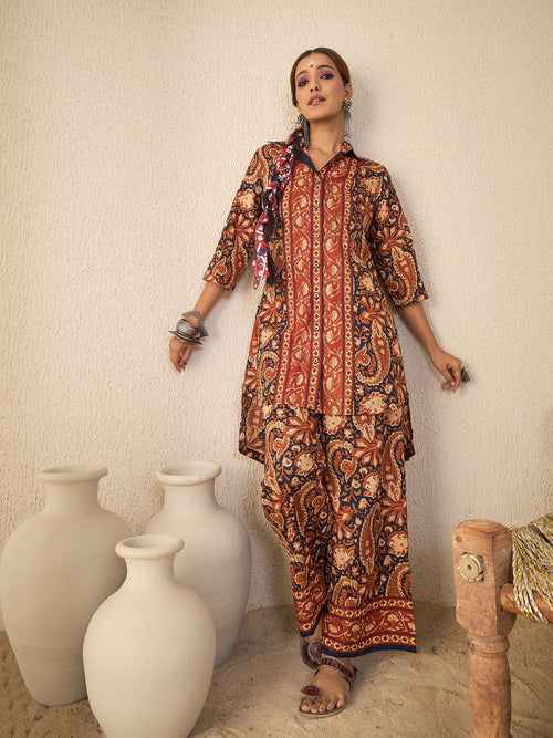 Women Rust Paisley print Hi-Low Coord Set