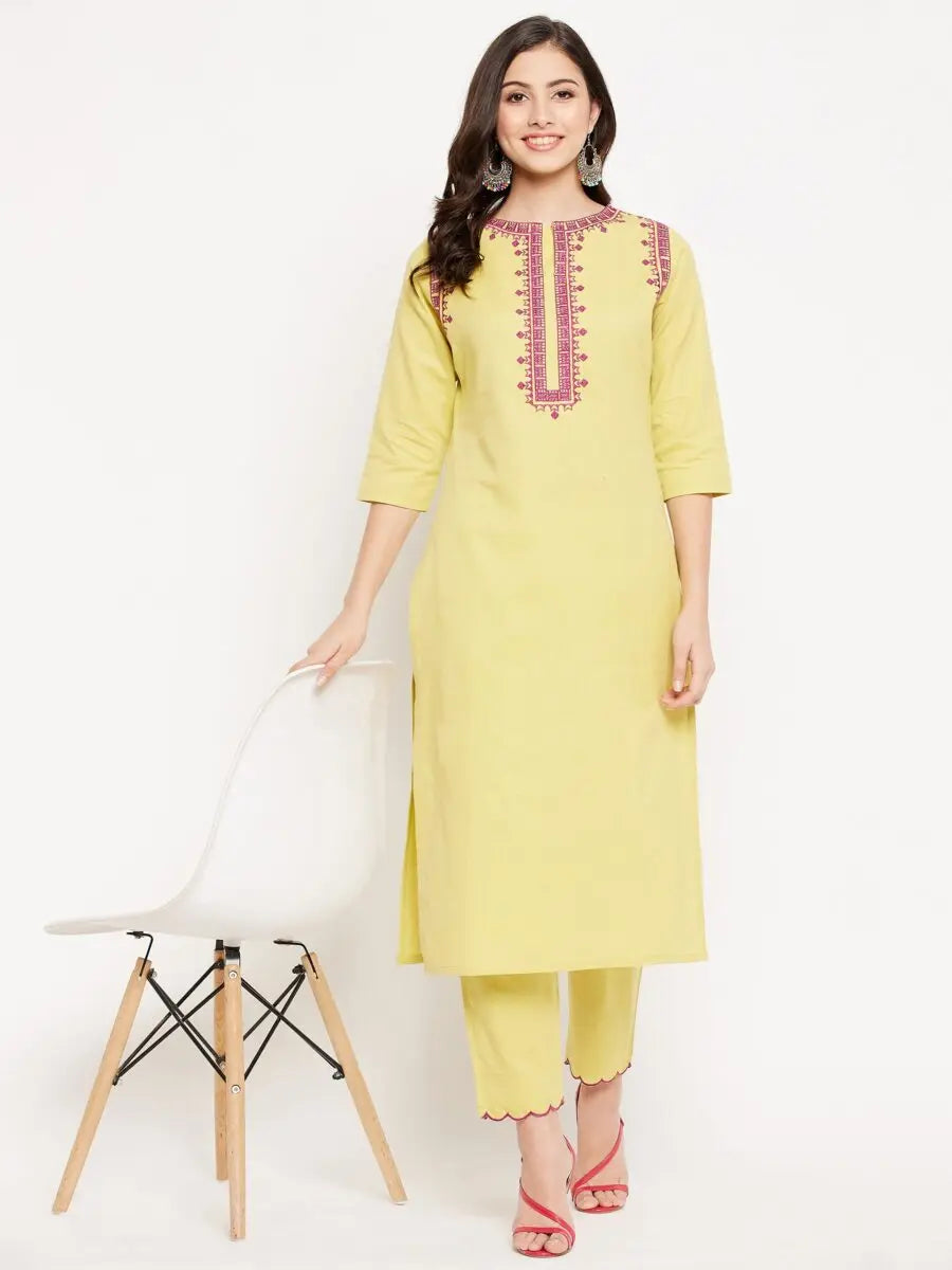 winered-yellow-cotton-embroidered-kurta-and-pant-set