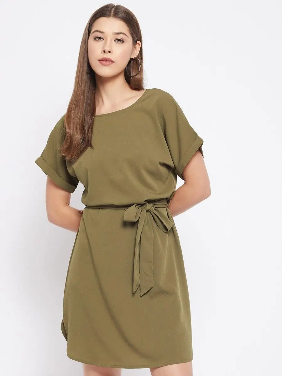winered-green-sheath-crepe-solid-dress