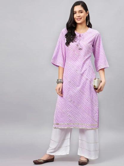 winered-women-purple-leheriya-print-with-gota-hanging-straight-kurta