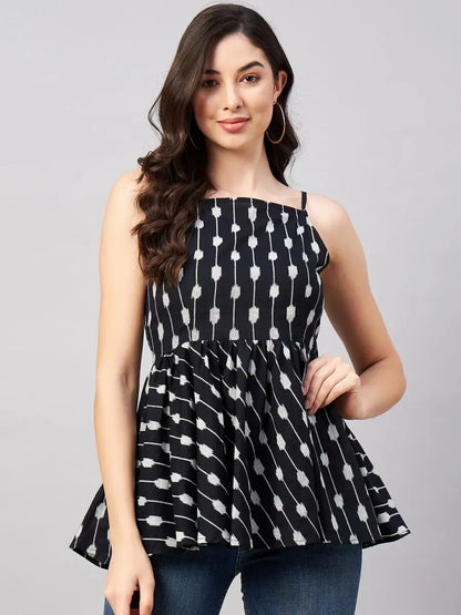 winered-women-black-ikat-printed-strap-top-waist-tie-up-at-back
