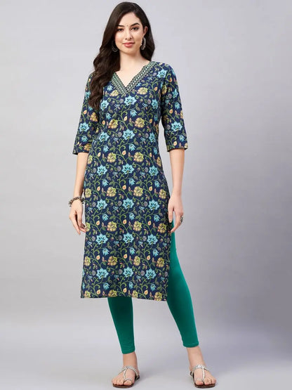 winered-kurtas-best-design-color-floral-print-v-neck-embriodered-kurta