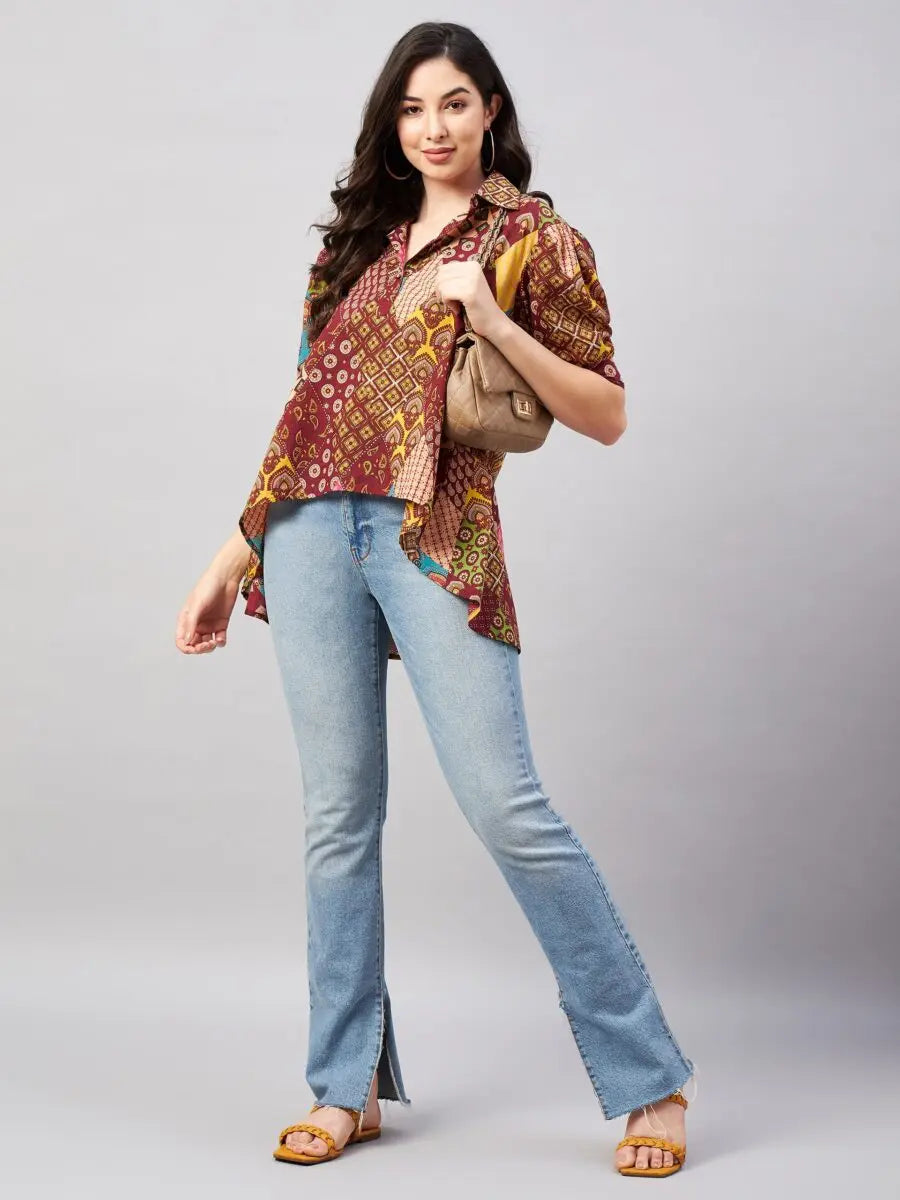 winered-woman-multi-color-printed-high-low-top