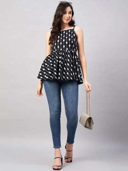 winered-women-black-ikat-printed-strap-top-waist-tie-up-at-back