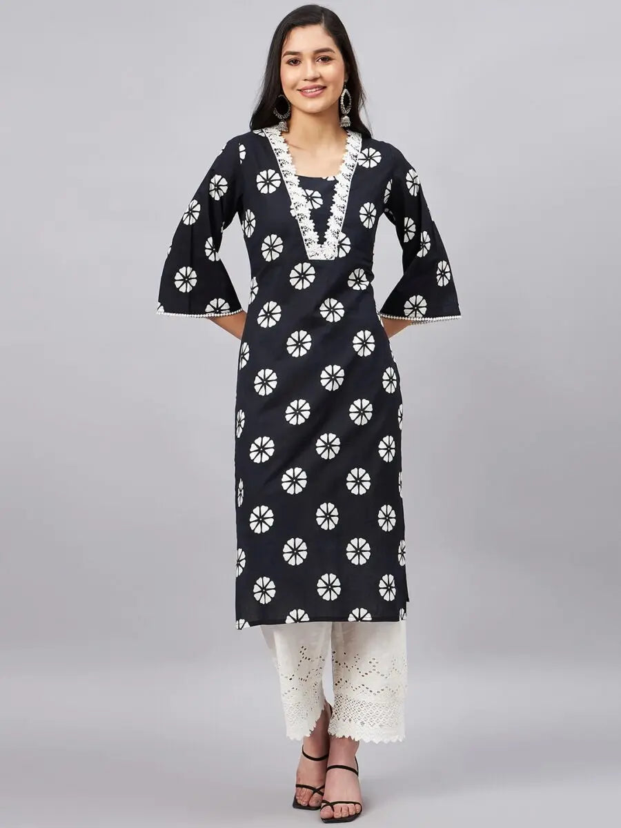 winered-women-black-v-neckline-lace-detailing-straight-kurta