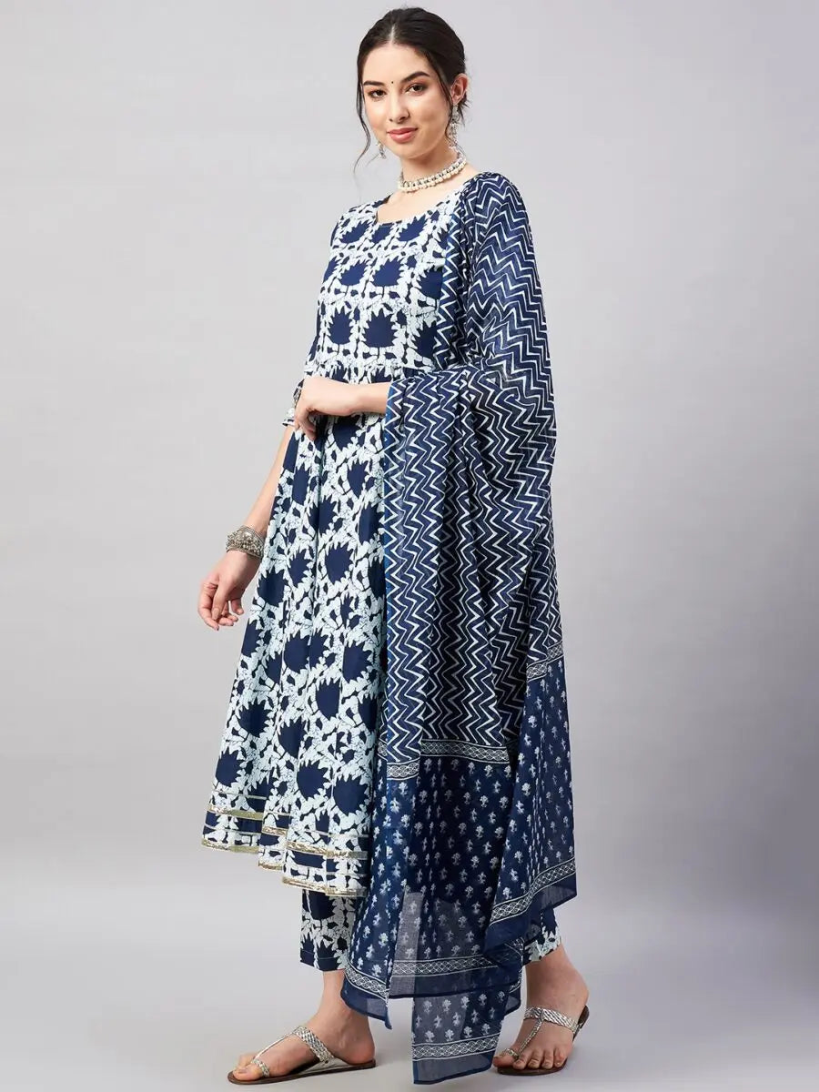 winered-women-blue-back-neck-gota-detailing-flared-kurta-dupatta-set
